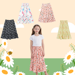 Gonne Lunghe a Vita Alta con Volant per Ragazze, Design Stampati, Gonne Alla Moda e Traspiranti per Bambine - Product Image 1