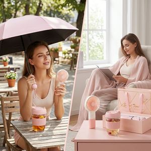 Luxury Summer 3 in 1 Corporate <b>Gift</b> Set Handheld Fan UPF50+ Folding Umbrella Glass Water Cup Custom Logo Bulk Wholesale - Product Image 6