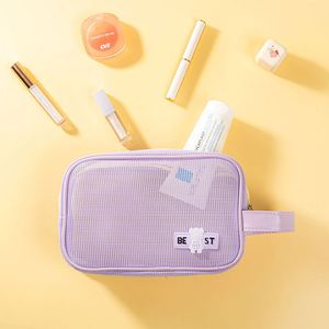 Sac cosmétique personnalisé en polyester avec poignée souple, organiseur de maquillage de voyage grande capacité, pochette transparente à fermeture éclair, beauté portable - Product Image 5