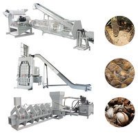 Multifunctionele productielijn voor de verwerking van notenschelpvezels: openen, vermalen, verpakken en hydraulisch briketteren van kokosnootschelpvezels