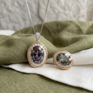 Lot de 9 bijoux vintage en cuivre plaqué or, avec zircone cubique ovale 12*16mm, ensemble bague et collier pour femme - Product Image 4