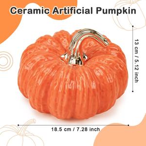 Zucche Artificiali in Ceramica e Resina Arancione 20 cm Grandi per Halloween, Ringraziamento, Autunno, Decorazione Casa, Esterni, Tavolo e Giardino - Product Image 2