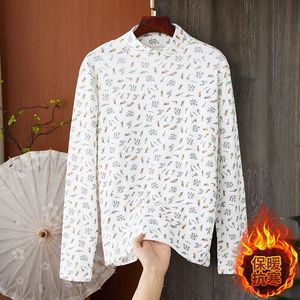Women's High Neck Long Sleeve Floral Print Base <b>Layer</b> Warm Inner <b>Top</b> Autumn Winter Slim Fit Viscose Fiber T-Shirt - Product Image 2