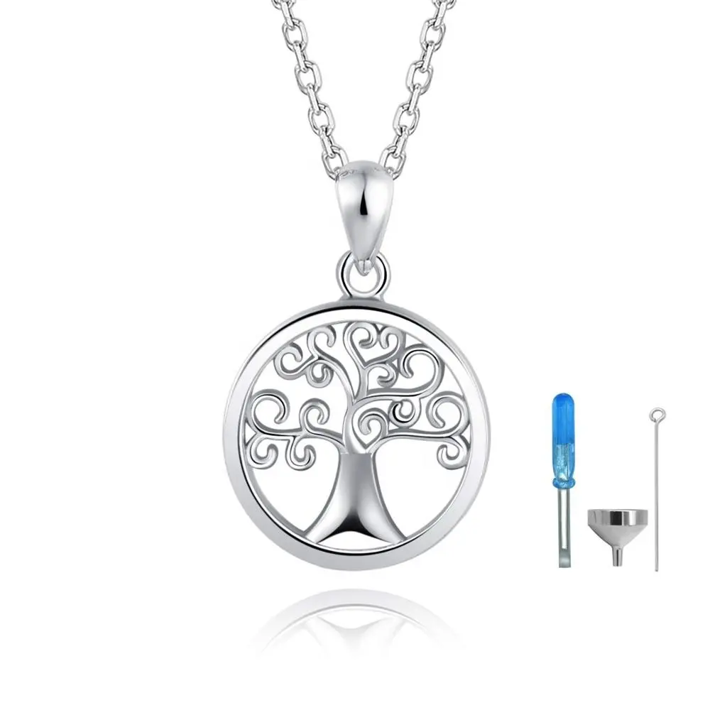 Joyería de cremación de árbol de la vida, colgante de urna de recuerdo conmemorativo de Plata de Ley 925, collar, urna de cenizas de cremación, soporte