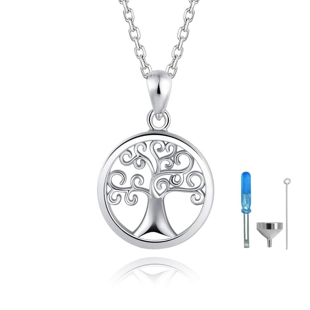 Collana Con Urna A Forma Di Albero Della Vita In Argento Sterling 925 - Gioiello Per Ceneri, Capelli O Ricordi - Regalo Commemorativo Per Donne E Uomini