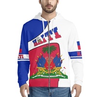 Vente en gros de sweats à capuche entièrement zippés personnalisés avec drapeau d'HAÏTI, vêtements imprimés de créateur surdimensionnés, sweats à capuche d'automne