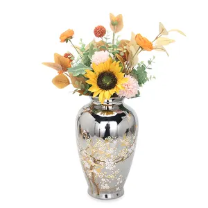 V118S Ceramic silver vase shinning antique bird vase home decor 14.5 inch flower vase for living room