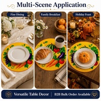 Set de table rond en perles de verre imprimées sur mesure, motif fruits et légumes jaunes, vente en gros