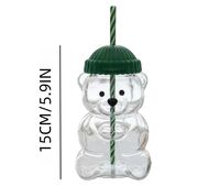 Gobelet en verre classique réutilisable avec couvercle transparent et paille, idéal pour la rentrée scolaire, la maison, le bureau, l'hôtel – Tasse mignonne en forme d'ours