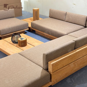 أثاث فاخر للحدائق الخارجية إطار خشب ساج صلب مقاوم للماء طقم تنجيد قماشي بوسادات عميقة - Product Image 6