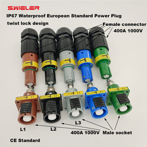 Adaptateur de <span class=keywords><strong>prise</strong></span> pour panneau de distribution d'alimentation UE, broches en cuivre plaqué argent, étanche, connecteur femelle Camlock standard UE 400A - Product Image 6