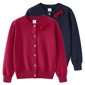 2023 new Korean version of children's bowknot children's sweater coat pure cotton girls' knitted cardigan