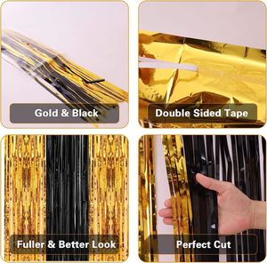 Folyo Perde Gümüş Siyah Altın Gül Altın Simli Işıltılı Saçaklı Su Geçirmez Toksik Olmayan Noel Doğum Günü Düğün Partisi Fonu - Product Image 3
