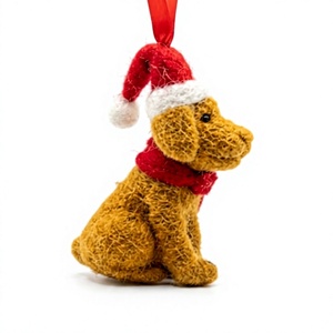 Handmade Knitted 100% Certified Wool Eco-Friendly Traditional Christmas Puppy Ornament <b>Red</b> Hat <b>Scarf</b> Small Animal Shape Holiday - Product Image 6