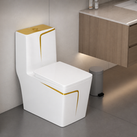WC monobloc créatif à siphon intégré avec décor doré et double chasse, WC moderne en céramique pour salle de bain