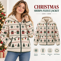 Veste polaire à capuche pour femme, motif lumières de Noël, en sherpa, entièrement zippée, manteau d'hiver, fabrication de vêtements sous marque privée