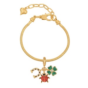 Bracelet <span class=keywords><strong>BD</strong></span>-L5505 plaqué or avec émail et incrustations de zirconiums, breloque médaille religieuse, trèfle, coccinelle, pour femme, fille et garçon - Product Image 6