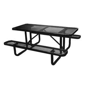 Table de pique-nique rectangulaire en acier de 6 pieds ou 8 pieds pour l'extérieur, usage commercial, avec banc, pour parcs et restaurants - Événements - Product Image 1