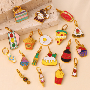 Dijes con forma de comida de aleación de zinc, accesorios de joyería DIY para regalo, juego de dijes colgantes unisex con diseños de pastel, patatas fritas y café - Product Image 1