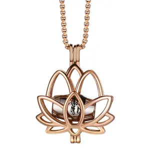 Isunni Ash Jewelry火葬玫瑰金镂空莲花形状项链，为灰烬保留灰烬魅力