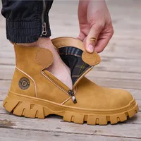 Botas de Trabajo con Puntera de Acero, Cierre Lateral, Antideslizantes, Anti-Impactos, Anti-Pinchazos, Impermeables, para Construcción Industrial