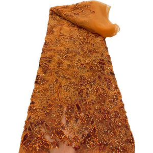 Wholesale African Luxury French <strong>Lace</strong> <strong>Fabric</strong> With Sequins and Beads 2022 Embroidery <strong>Orange</strong> Color <strong>Lace</strong> <strong>Fabric</strong> for Dress - Product Image 1