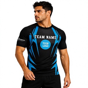 เสื้อรัดกล้ามเนื้อแขนสั้นสำหรับผู้ชาย SINEWY SPORTS สีดำ-น้ำเงิน แบบซับลิเมชั่น สำหรับ MMA แห้งเร็ว กระชับรูป - Product Image 1