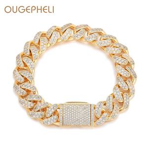 OUGEPHELI 8mm 2 filas Hip Hop Iced Out CZ Zircon Collar De Cadena Cubana Eslabones Cubano Collar Miami Cuban Link Chain - Product Image 1