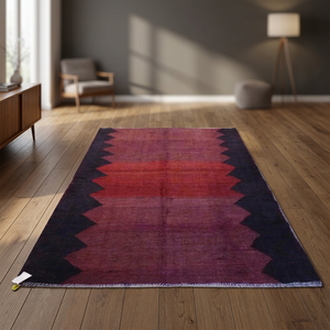 One of the Kind Sanandaj Vintage Authentic Hand-Knotted Kilim Area Rug <b>Red</b> & Black Natural <b>Wool</b> & Cotton 7'5 X 4'11 - Product Image 2