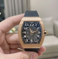 Montre mécanique automatique classique de luxe pour hommes, boîtier en titane tonneau, cristal saphir, tourbillon, bracelet en caoutchouc