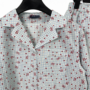 Custom <strong>Party</strong> Women's <strong>Pyjama</strong> Sets 2 Piece Set Striped Bow Print Cotton Pleated Hearts Gauze Deep Seersucker Pajamas Set Women - Product Image 3