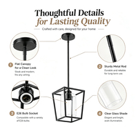 Lampe suspendue industrielle moderne noire en forme de cage géométrique avec abat-jour intérieur en verre transparent, réglable, pour éclairage décoratif en gros