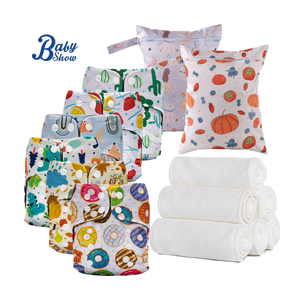 Combinatiepakket Voor Pasgeboren <span class=keywords><strong>Baby</strong></span> 'S 0-1 Jaar Oud 6 Herbruikbare Luiers 6 Microfiber Napie Inzetstukken 2 Natte Droge Zakken Bedrukt - Product Image 1