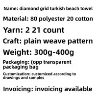 Serviette de bain grande taille en jacquard tissé teint uni, couverture de plage turque en coton-lin à motif losanges, vente en gros