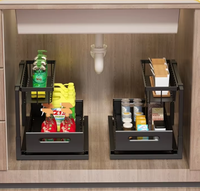 Organisateur sous évier à 2 niveaux, étagère coulissante en métal, rangement extractible pour cuisine, salle de bain, garde-manger, en forme de L, gain de place
