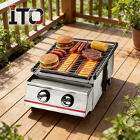 Barbecue portable ITO pour table, avec couvercle en acier inoxydable, 2 brûleurs infrarouges indépendants, cuisinière à gaz, barbecue d'extérieur sans fumée, jaune