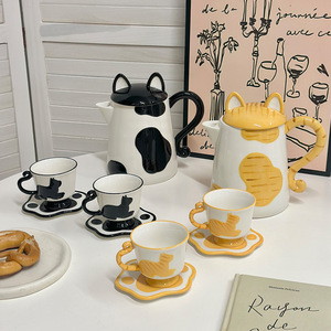 Cute cat ceramic tea <b>set</b> porcelain cup and saucer cartoon tea gift <b>set</b> for women - Product Image 4