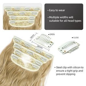 Extensions de cheveux synthétiques à clipser, 4 pièces, mèches longues ondulées blondes mélangées brun <span class=keywords><strong>miel</strong></span> doux pour femmes - Product Image 4