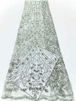 Tissu brodé de fleurs en relief 3D avec perles AO.YI. pour robes de mariée et robes de soirée - Robes de mariée et tenues de soirée
