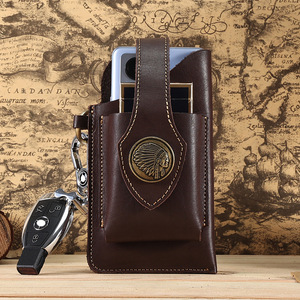 Men's Genuine <b>Leather</b> Phone Waist Bag With <b>Key</b> Holder Anti-Theft Tactical Belt Pouch Solid Color Spring 2023 - Product Image 1