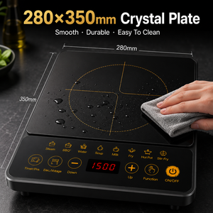 Placa <span class=keywords><strong>de</strong></span> Inducción Comercial Individual <span class=keywords><strong>de</strong></span> 1500W, Placa Caliente Cóncava, Carcasa <span class=keywords><strong>de</strong></span> Acero Inoxidable, para Cocinar con Wok, KI02011 - Product Image 1