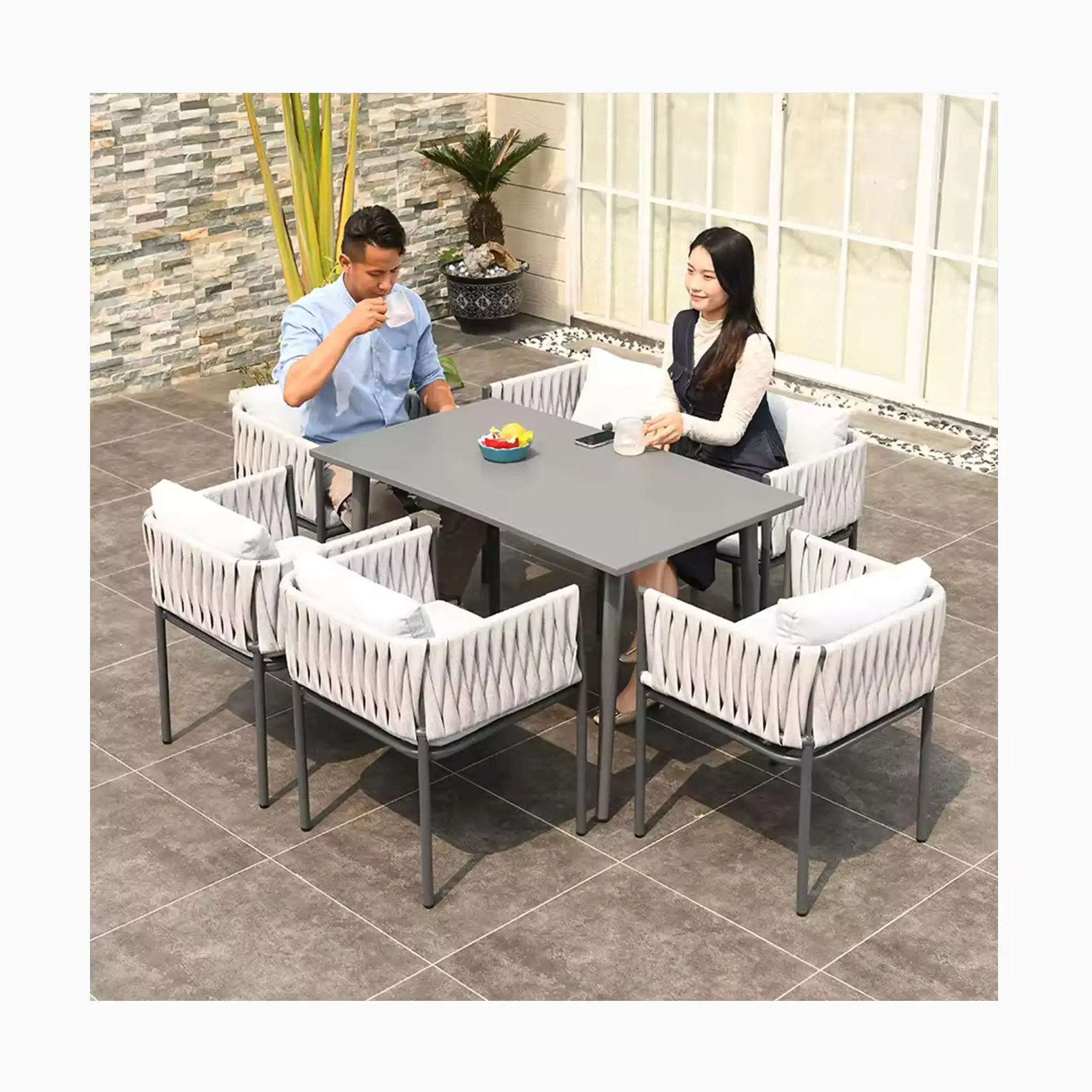 [HUAHONG]High Quality Foshan 2024 New Trend Outdoor Garden Patio Hand Woven Rope Chair Indoor Decor Furniture