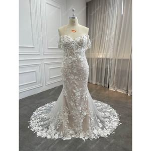 थोक महिलाओं सुरुचिपूर्ण पत्ती पुष्प फीता सेक्सी भ्रम कोर्सेट मरमेड शादी की पोशाक पहले से शर्त महिलाओं तंग फिट ब्राइडल गाउन - Product Image 1