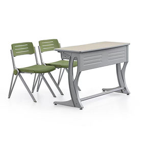 Muebles Escolares de Diseño Moderno y Ergonómico, Conjunto de Escritorio de Aleación de Aluminio de Doble Asiento y Silla de Plástico PP para Universidad - Product Image 1