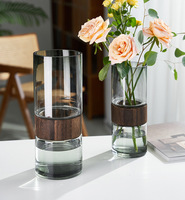 Zeitgenössisches Design Holzring Eierform Glasvase Modernes Blumen arrangement für Tischplatte Grau
