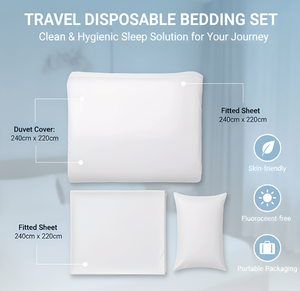 Draps de lit jetables en matériau SMMS PP, ensemble de trois pièces (drap, housse de couette, taie d'oreiller), draps de lit jetables anti-acariens - Product Image 3