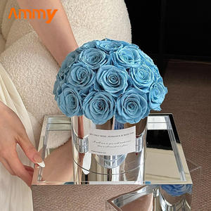 AM-PFE18C Ammy Boîte ronde à base de miroir en forme de tête de champignon avec fleurs préservées, couvercle en acrylique, roses à longue durée de vie, cadeau de la Saint-Valentin - Product Image 2