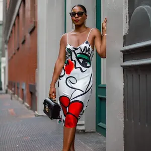 आईएनएस लोकप्रिय सड़क hipster फैशन सार प्रिंट देवियों सेक्सी मिडी आरामदायक पर्ची पोशाक