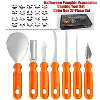 30-delige Halloween pompoen snijset, duurzaam, 8 roestvrijstalen gereedschappen, 20 expressie stencils, DIY Jack-O'-Lantern