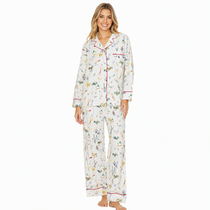 <span class=keywords><strong>Pigiama</strong></span> da <span class=keywords><strong>Donna</strong></span> in Jersey 100% <span class=keywords><strong>Cotone</strong></span>, Set Due Pezzi a Maniche Lunghe con <span class=keywords><strong>Bottoni</strong></span>, Abbigliamento da Notte e Loungewear - Product Image 1